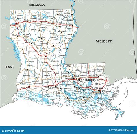 Detailed Louisiana Road Map with Labeling. Stock Vector - Illustration ...