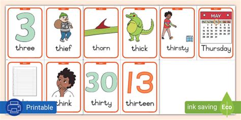 Grade 1 Phonics: th- Sound Flashcards (teacher made)