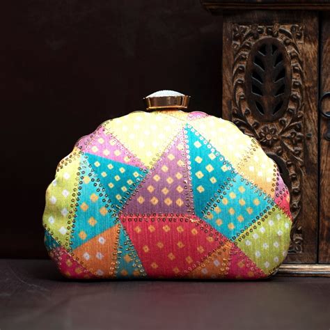 Multicolour Bandhani Pattern Embroidery Clutch - Artklim