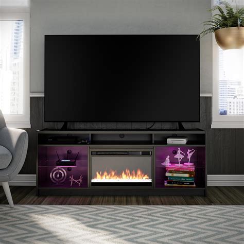 Ameriwood Home Lumaria Fireplace TV Stand for TVs up to 65", Black Oak ...