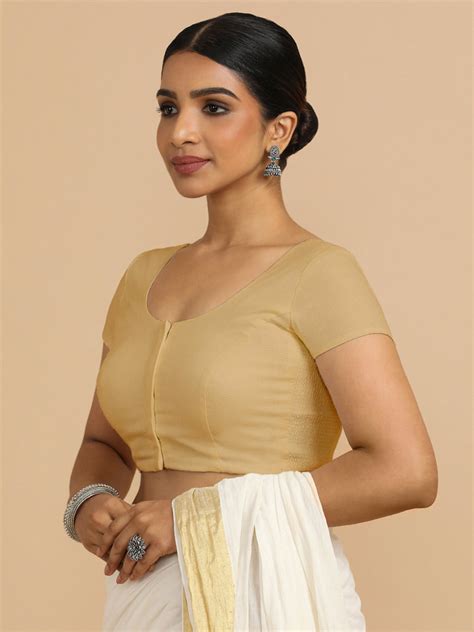 Short Sleeves Saree Blouse in Ecru Beige Linen – Binks