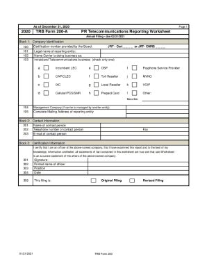 Fillable Online 2020 TRB Form 200-A PR Telecommunications Reporting ...