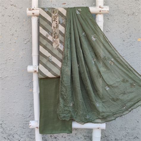 LEHERIYA - Shades Of Green Digital Print Lehariya Top Fabric With Rayo ...