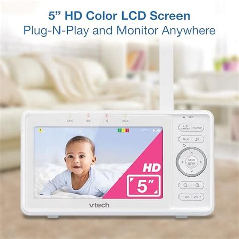 VTech Video Baby Monitor | VM5263 White 5 HD LCD Screen | Pan-Tilt-Zoom ...