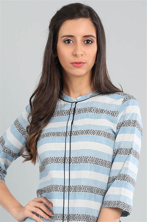 Buy Blue Band Collar Yarn-dyed kurta Online for Woman | Shop for Aurelia