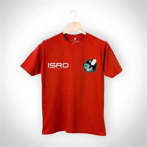 ISRO Red Unisex T-Shirt with Chandryaan-2 Printed Badge– A47