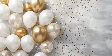 White and gold balloons with confetti on a gray background | Premium AI ...