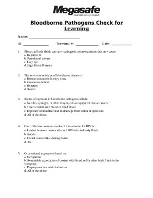 Bloodborne Pathogens Check for Learning Doc Template | pdfFiller