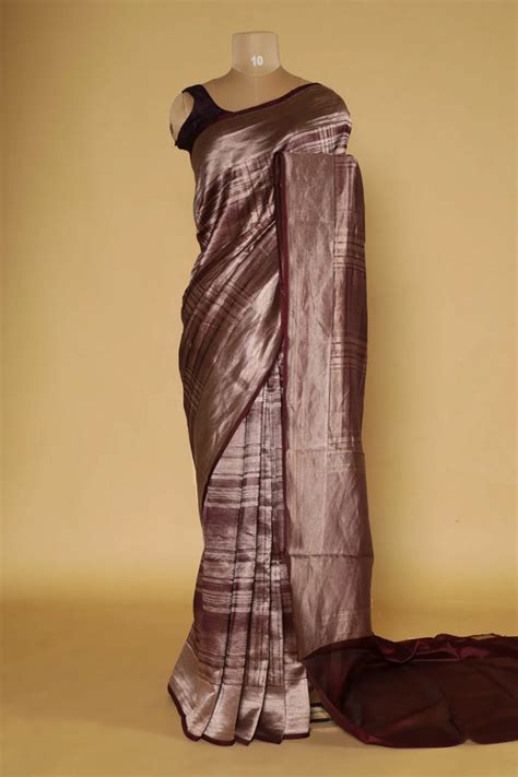 Wine Banarasi Kora Silk Saree with Self Zari Checks & Zari Border | Buy ...