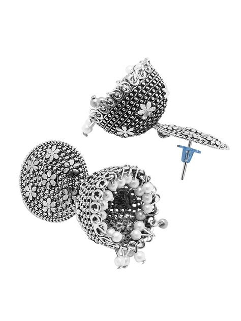 Antique Authentic Silver Look Oxidised Jhumka Earrings For Women & Gir ...