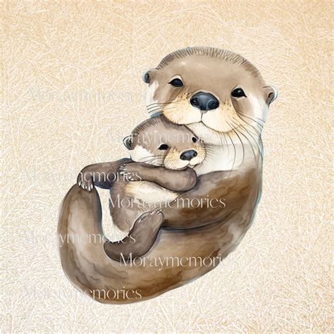Otter Sea Otter Watercolor Mom and Baby Otter Clipart - Etsy