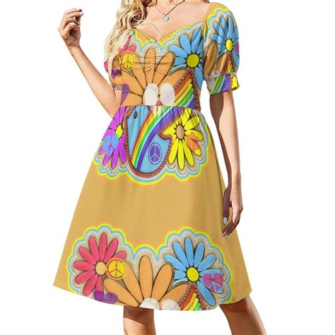 Flower Power Hippy Retro Dove Design Dress dresses with long sleeves ...