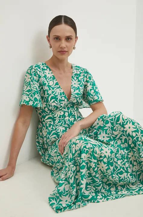 Answear Lab sukienka kolor zielony maxi rozkloszowana | Answear.com