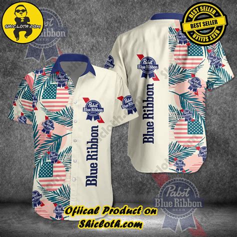 Pabst Blue Ribbon Tropical US Flag Hawaiian Shirt - Shicloth