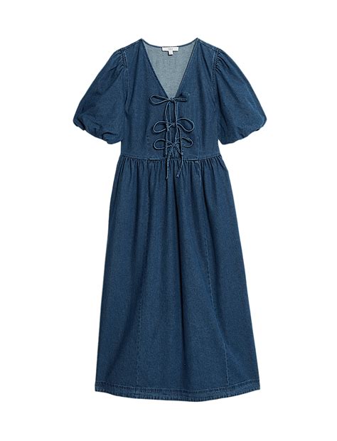 Buy Denim V-Neck Tie Detail Midi Waisted Dress at Marks & Spencer