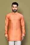 Buy Orange Satin, Cotton Embroidery Jaal Pattern Short Kurta For Men by ...