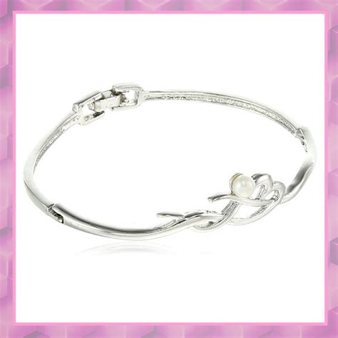 Rhodium Plated Calligraphic Pearl Cuff Bracelet for women – Estele