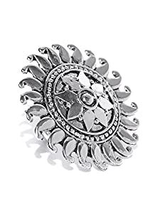 ZAVERI PEARLS Antique Silver Tone Adjustable Finger Ring For Women ...
