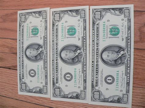 1990 Hundred $100 Dollar Bill Set of 3 Consecutive Federal Reserve ...