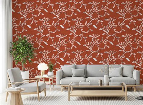 Cozy Scandi Leaf Vine Burnt Terracotta Craft Blender Wallpaper