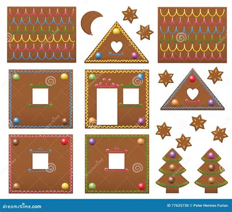 Gingerbread House Candies Model Template Vector Illustration ...