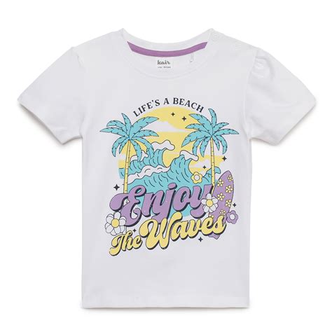 Baby Girls Round Neck Puff Sleeve White Graphic T-Shirt