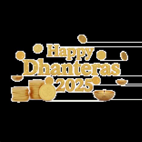 Happy Dhanteras 2025 PNG with Gold Coin and Diya PNG (HD)