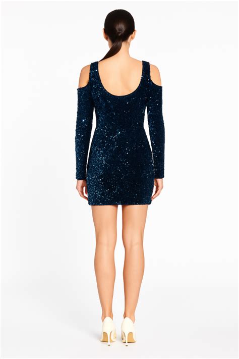 Luxurious Short Bodycon Sequin Dress with Full Cold Shoulder Sleeves ...