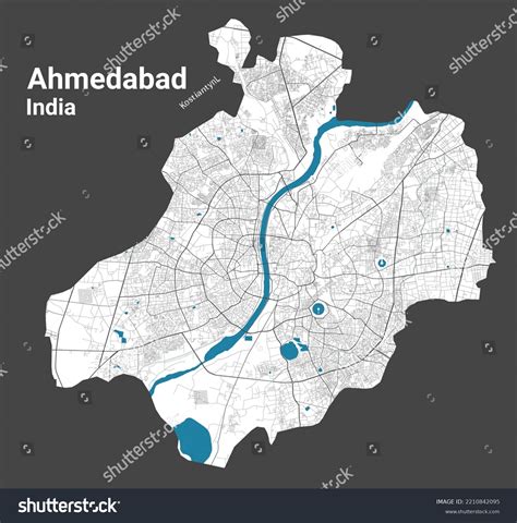 Mapa de Ahmedabad. Mapa detallado del: vector de stock (libre de regalías) 2210842095 | Shutterstock