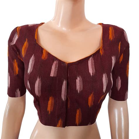 Ikat Cotton Sweetheart neck Blouse, Maroon, BI1152 – Scarlet Thread