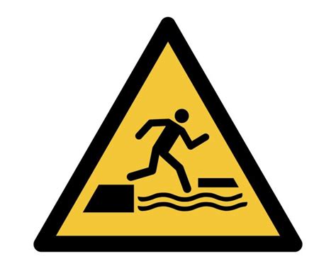 Safety sign Warning; Falling into water when stepping on or off a ...