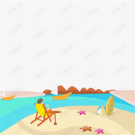 大海热带装饰边框悠闲沙滩PNG素材图片免费下载-千库网