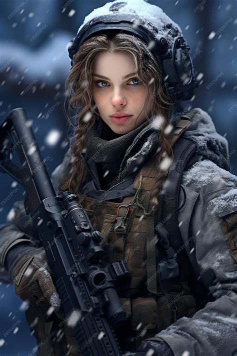 Premium Photo | A pretty female soldier with a haircut wearing winter ...