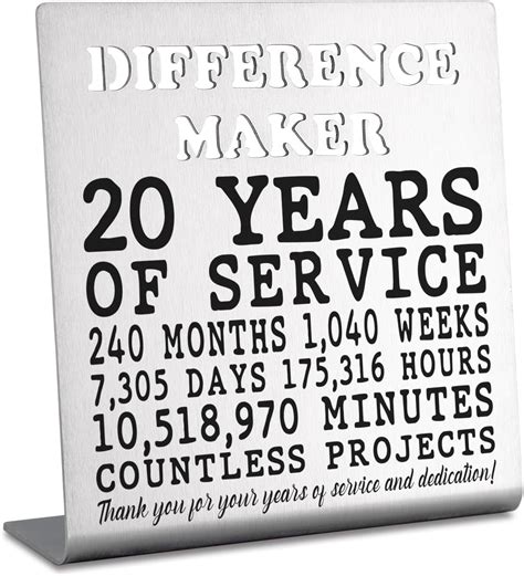 Amazon.com: 20th Work Anniversary Decor Gifts for Women, Men, Thank You ...