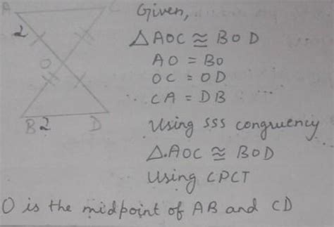 In the given figure AB and CD bisect each other at O. Prove that the ...