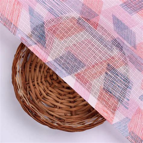 Kota Doria Fabric Unstitched - Pink & Orange Geometric Digital Print ...