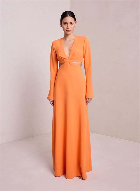 Download Model In An Orange Butterfly Sleeved Long Dress Picture ...