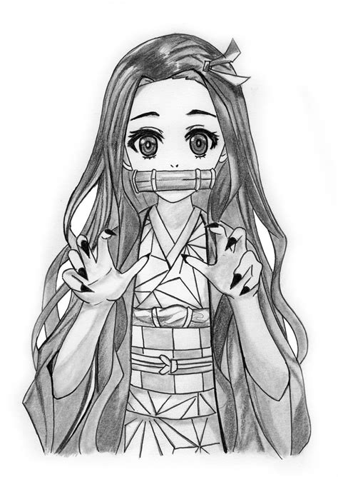 Download Pencil Sketch Drawn Demon Slayer Nezuko Wallpaper | Wallpapers.com