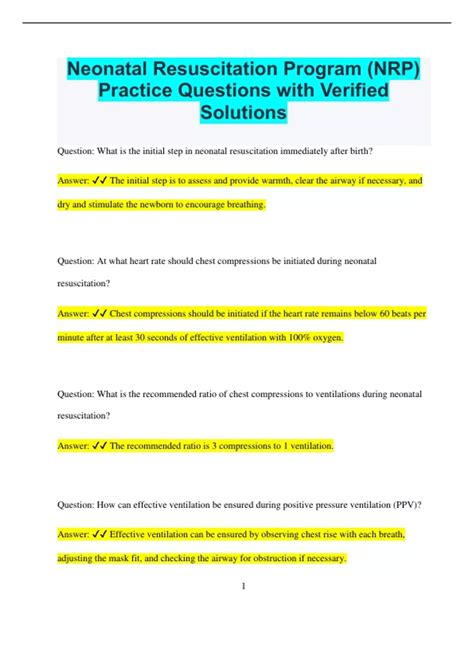 Neonatal Resuscitation Program (NRP) Practice Questions with Verified ...