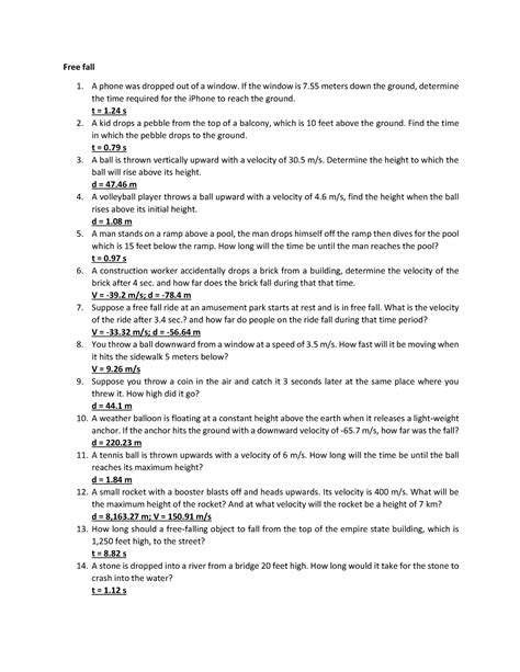 Image result for Free Fall Physics Problems