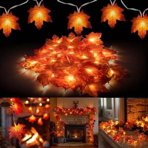 Amazon.com: Dazzle Bright 2 Pack Thanksgiving Maple Leaf String Lights ...