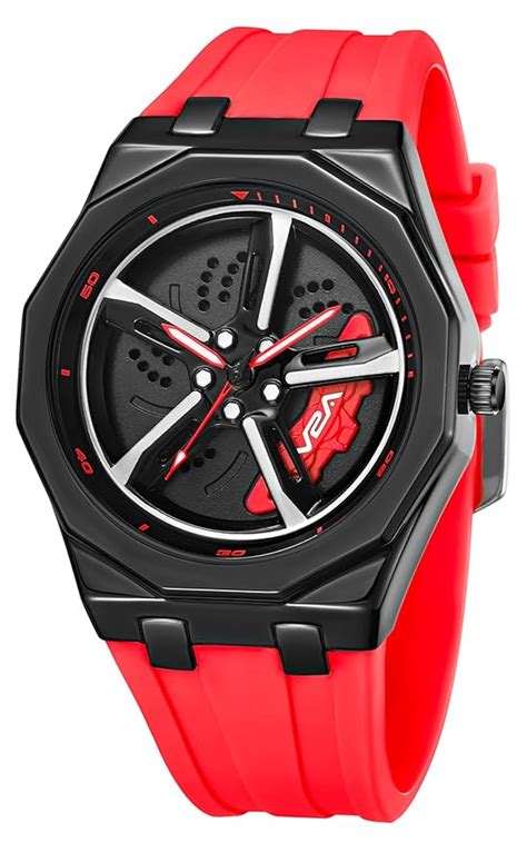 Buy V2A New Spinning Car Wheel Men’s Alloy Case Silicon Band Watch ...