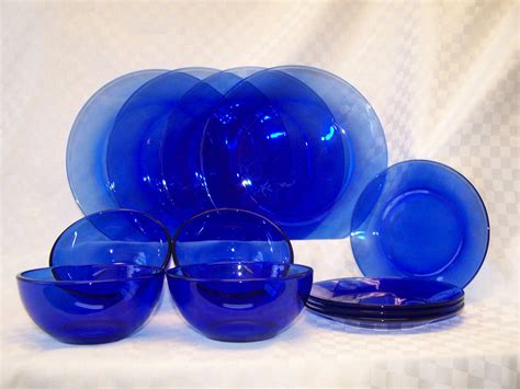 Vintage Cobalt Blue Glass Dinnerware Set