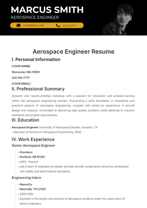 Free Aerospace Engineer Resume Template to Edit Online