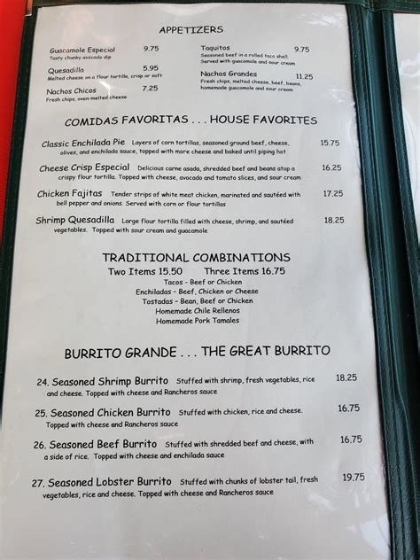 Menu at Hernandez Hideaway Restaurant, Escondido