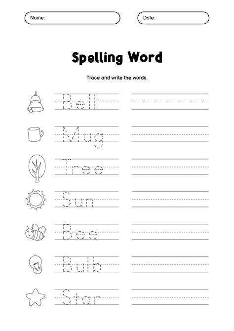 1st Grade Spelling Test Template