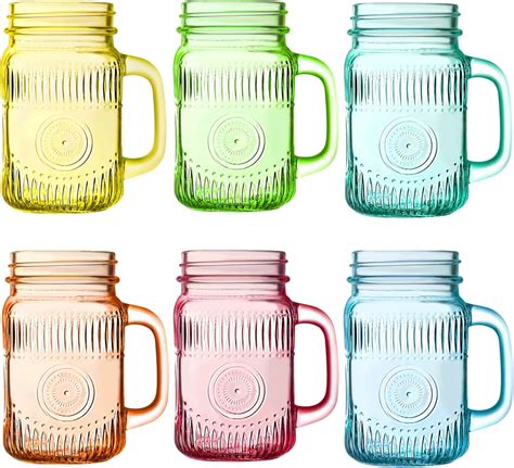 Amazon.com: Amzcku Vintage Colored Drinking Glass Mason Jar 16 OZ with ...