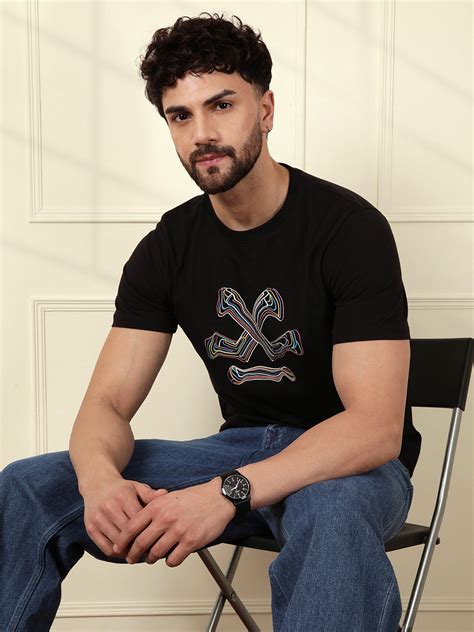 Fluid Printed Slim Fit T-Shirt | Black – Wrogn