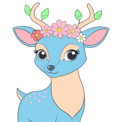 A drawing of a deer with flowers on its head | Premium Vector