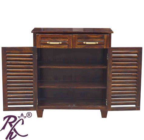 Solid Wood Wooden Stripe Design Shoe Rack Two Doors Two Drawers - RAJ ...